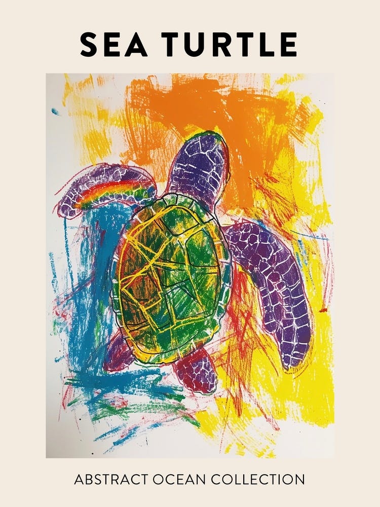 Abstract Sea Turtle Crayon Doodle Poster 2