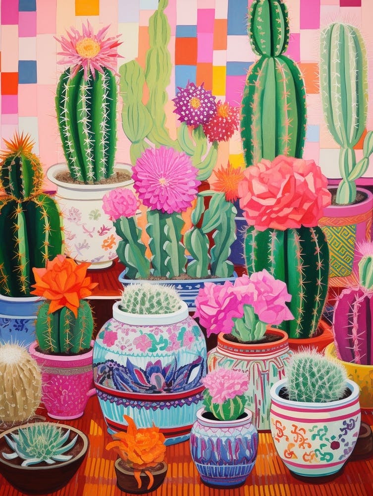 Cactus Painting Maximalist Still Life Mammillaria Cactus 1
