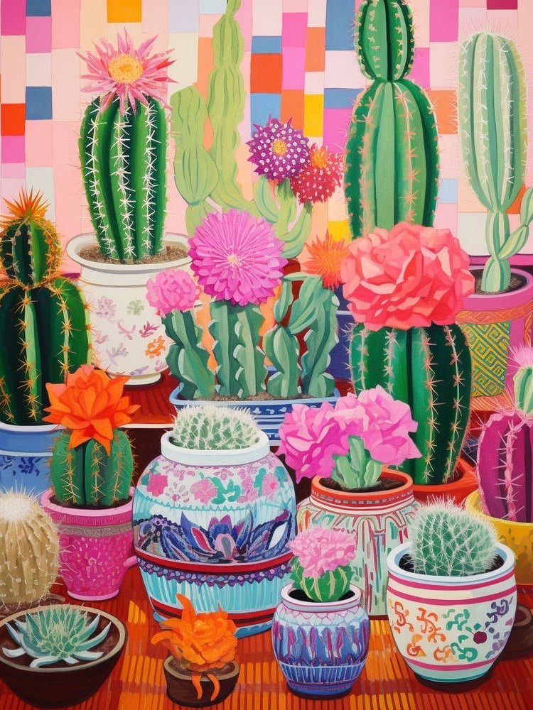 Cactus Painting Maximalist Still Life Mammillaria Cactus 1
