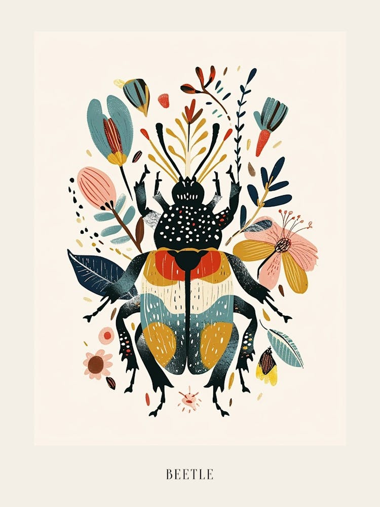 Colourful Insect Illustration Beetle 3 Poster