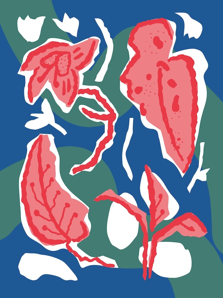 Pink Leaves On Grass