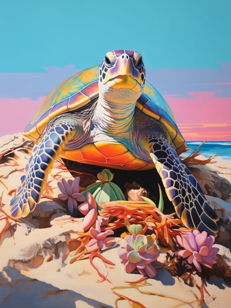 Modern Pastel Turtle Illustration With Plants 2