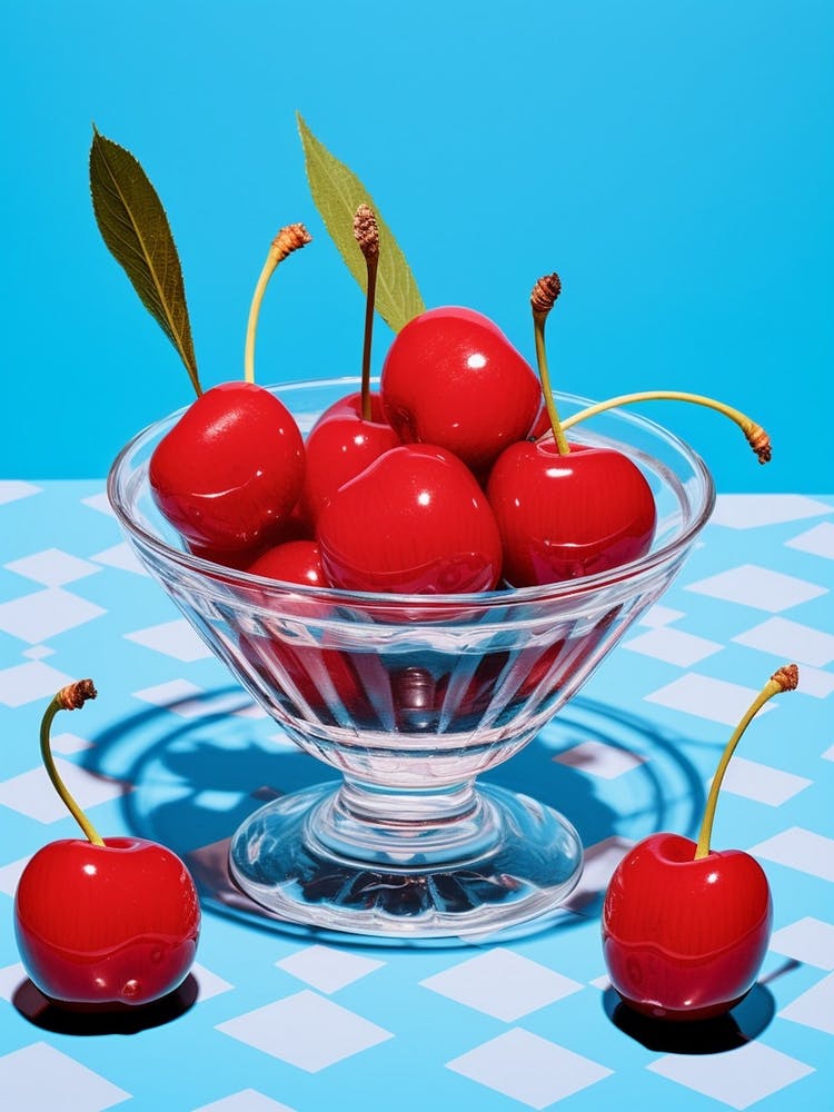 Pop Art Cherries Blue Background 1