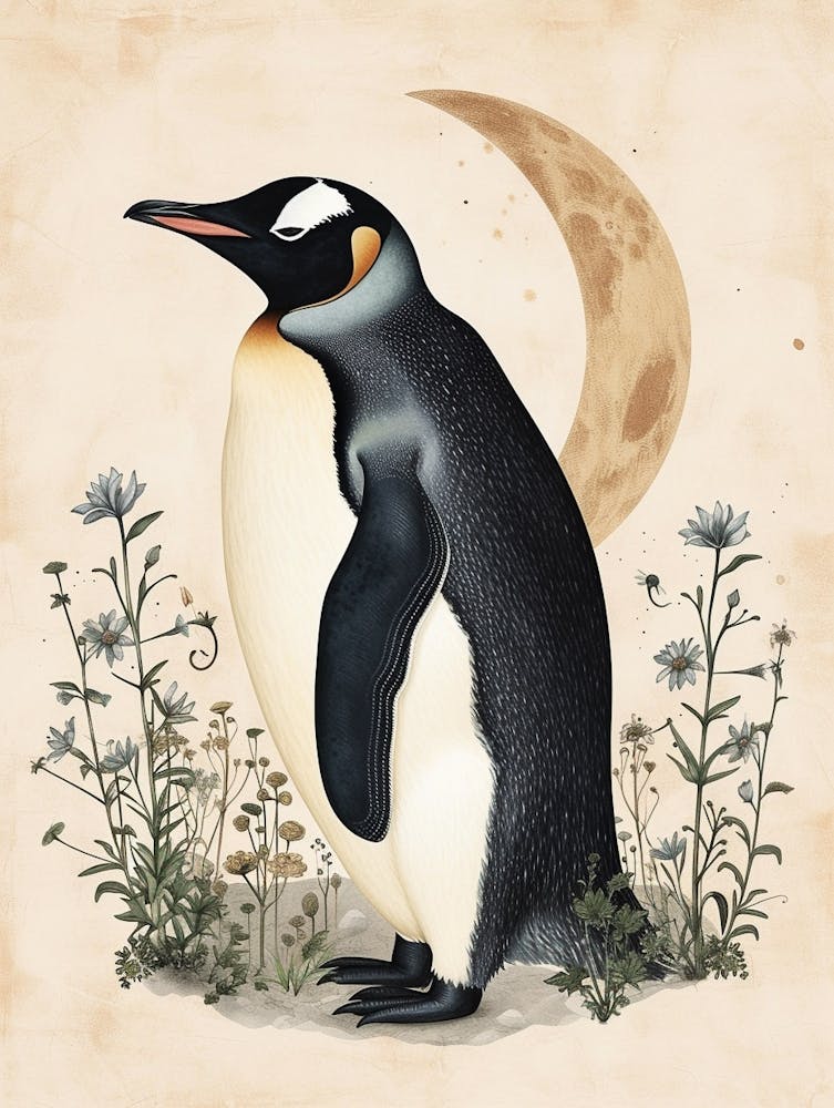 Adlie Penguin Half Moon Island Vintage Botanical Painting 2