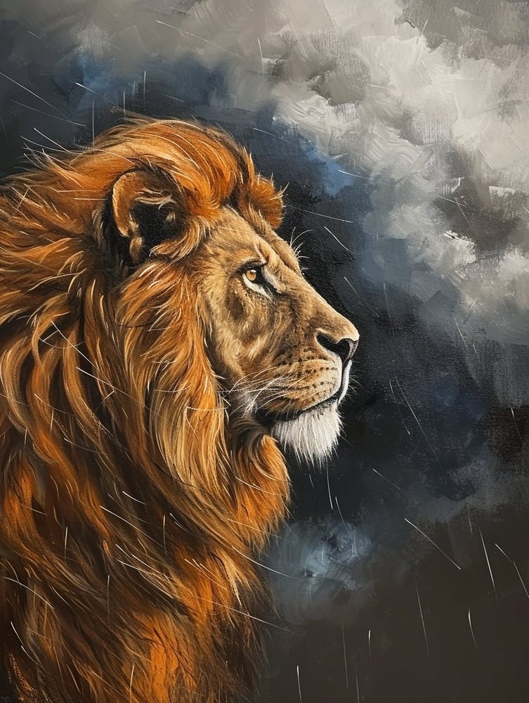 African Lion Facing A Storm Acrylic Painting 3