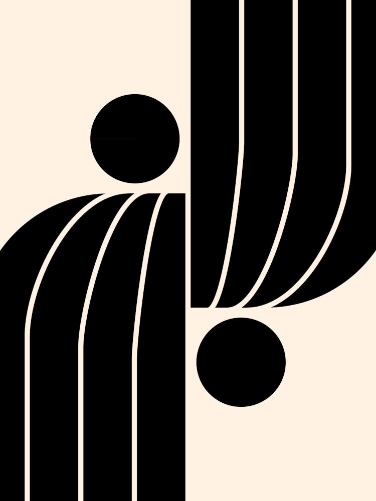 Motif Abstrait Moderne du Milieu du Siècle Arche Vi Crème Amande et Noir 01