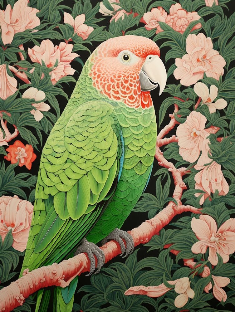 Ohara Koson Inspired Bird Painting Parrot 1