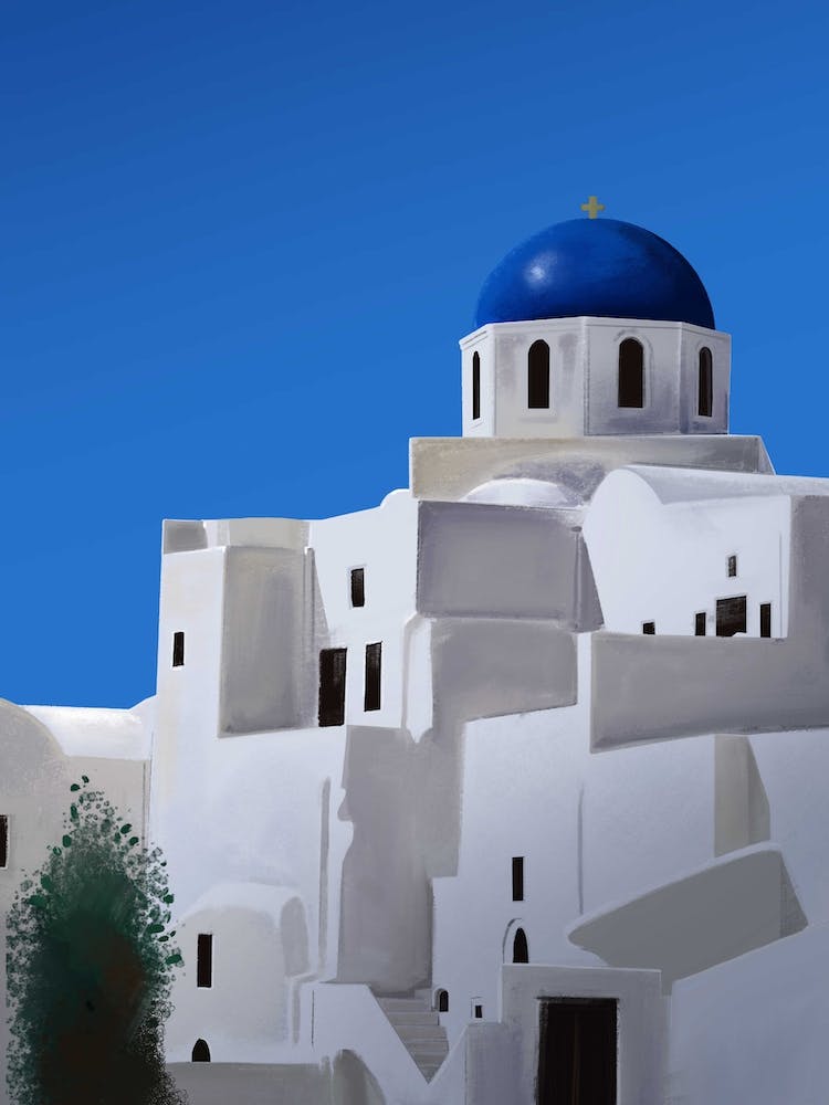 The Blue Dome Church Of Oia Santorini