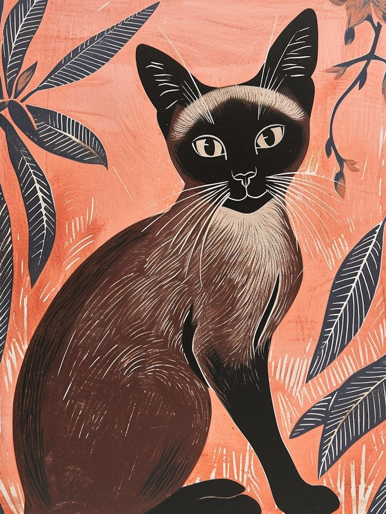 Burmese Cat Relief Illustration 2