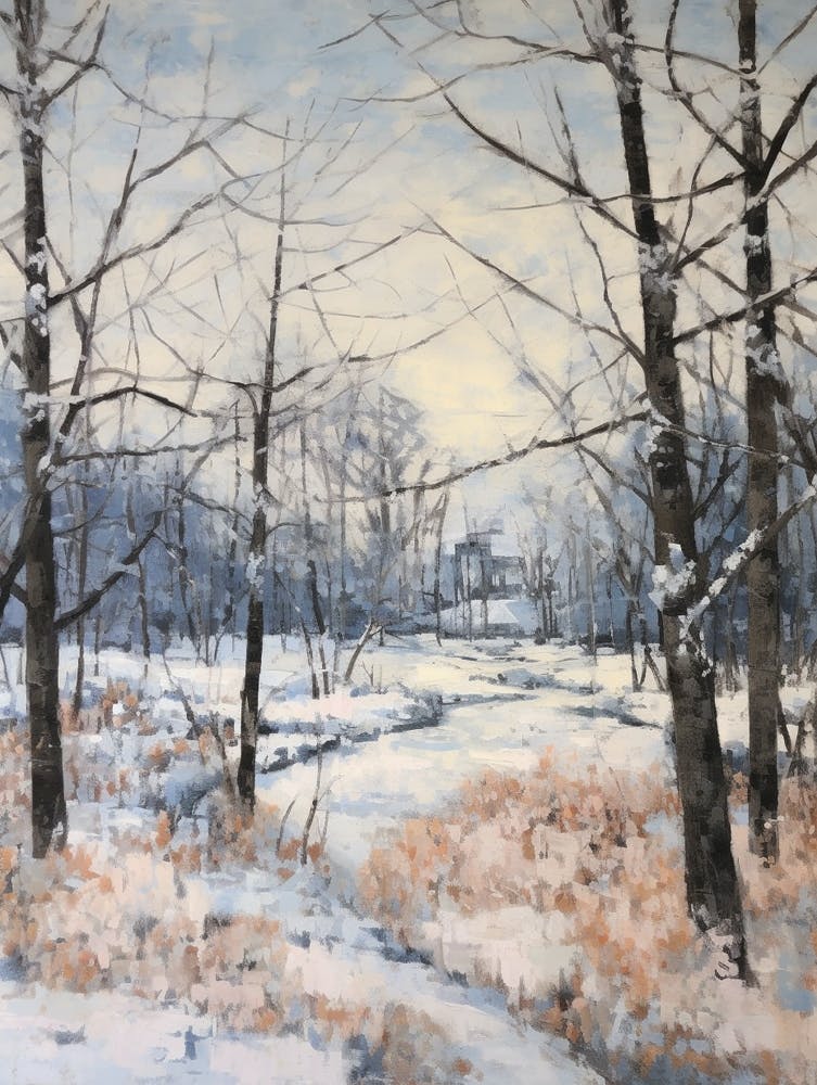 Winter City Park Painting Forest Park Portland United States 3