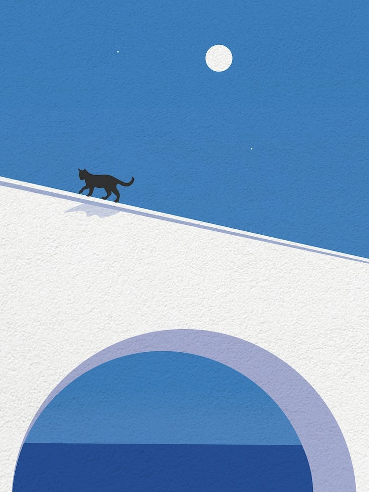 Minimal Art Cat On A Bridge