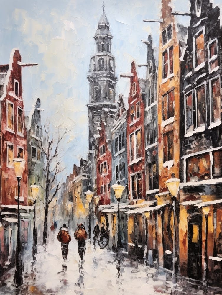 Vintage Winter Painting Amsterdam Netherlands 2