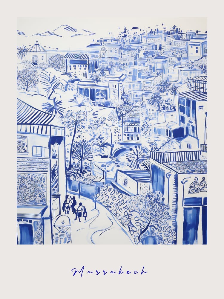 Marrakech Morocco 4 Mediterranean Blue Drawing Poster