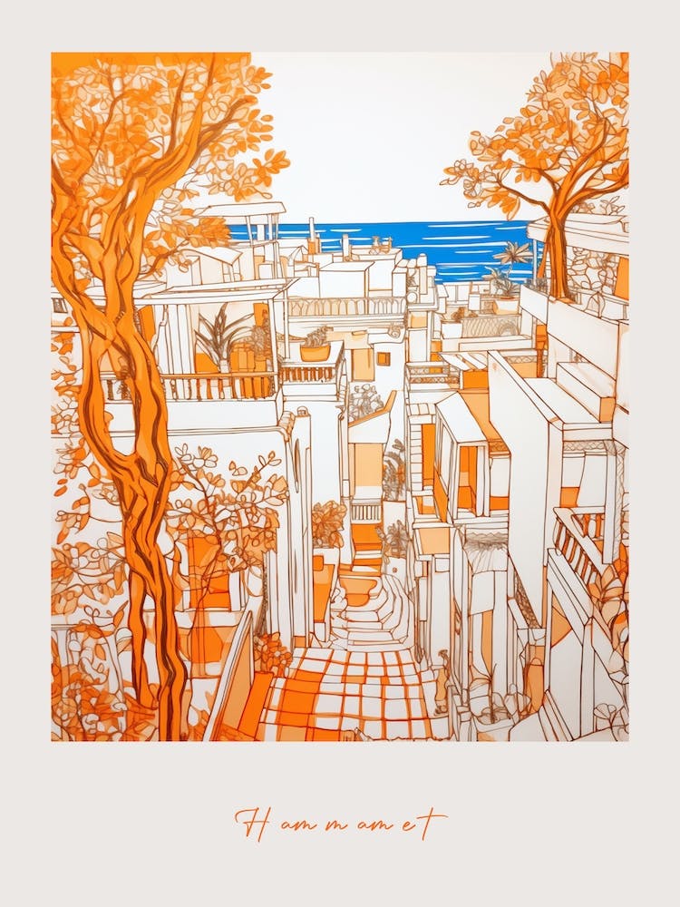 Hammamet Tunisia Orange Drawing Poster