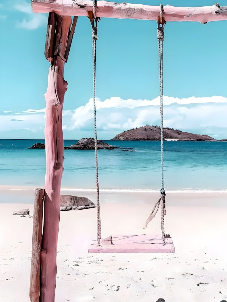 Pink Swing On The Beach