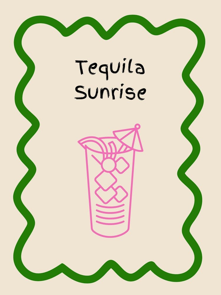 Tequila Sunrise Doodle Poster Green & Pink