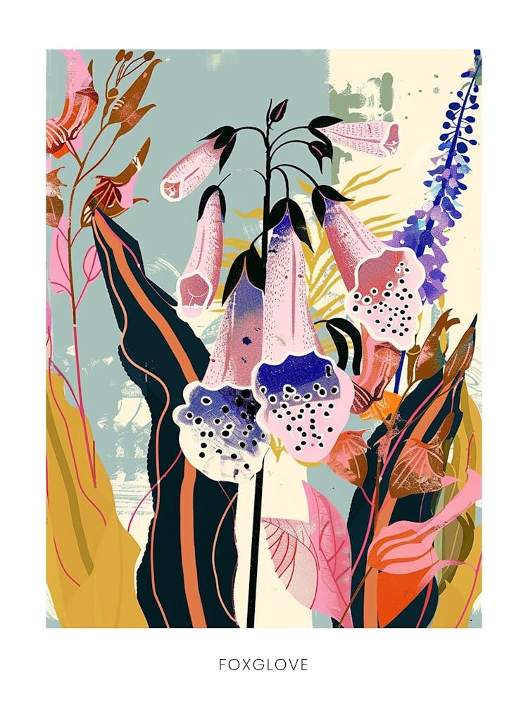 Farbenfrohes Blumenillustrationsposter Fingerhut 3