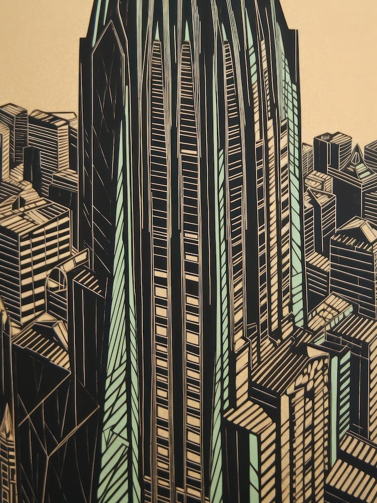 Chrysler Building New York City, United States Linocut Illustration Style 4