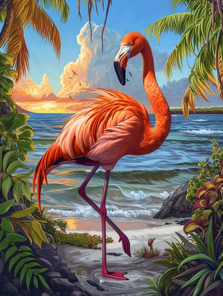Greater Flamingo Galapagos Islands Ecuador Tropical Illustration 6