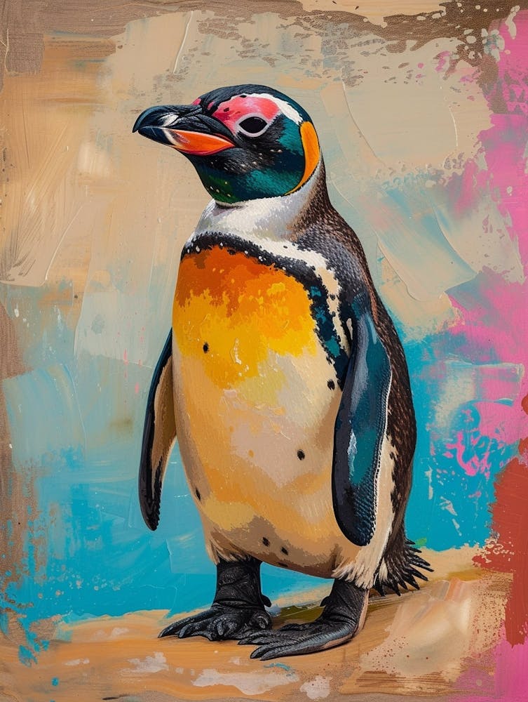 Galapagos Penguin Gold Harbour Colour Block Painting 2