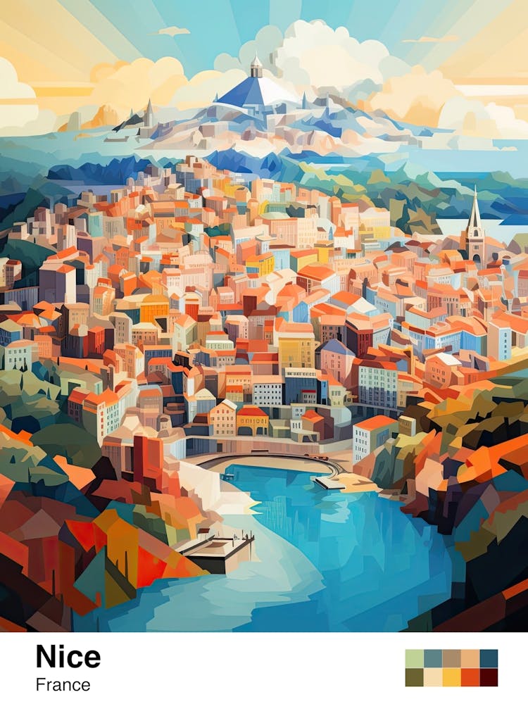 Nice, France, Geometric Illustration 1 Poster
