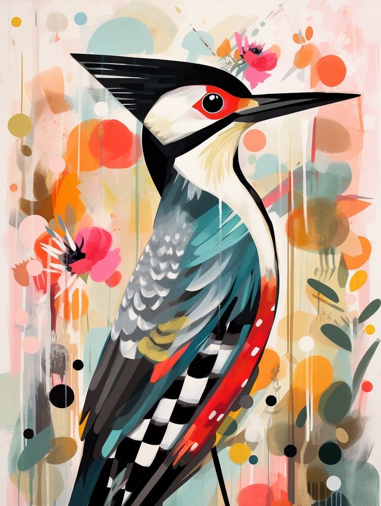 Bird Painting Collage Woodpecker 2