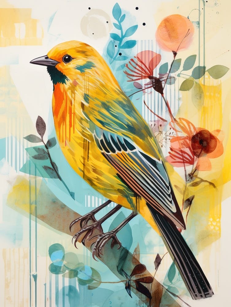 Bird Painting Collage Yellowhammer 1