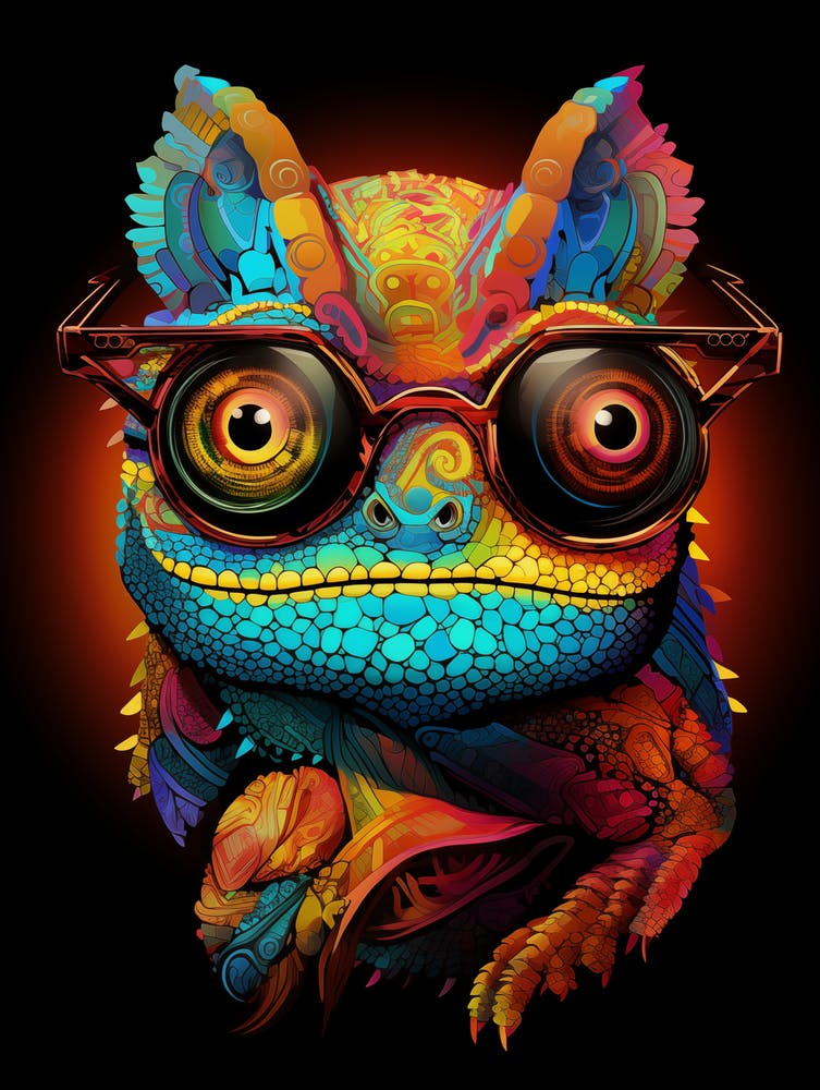 Caméléon à Lunettes Art Mandala