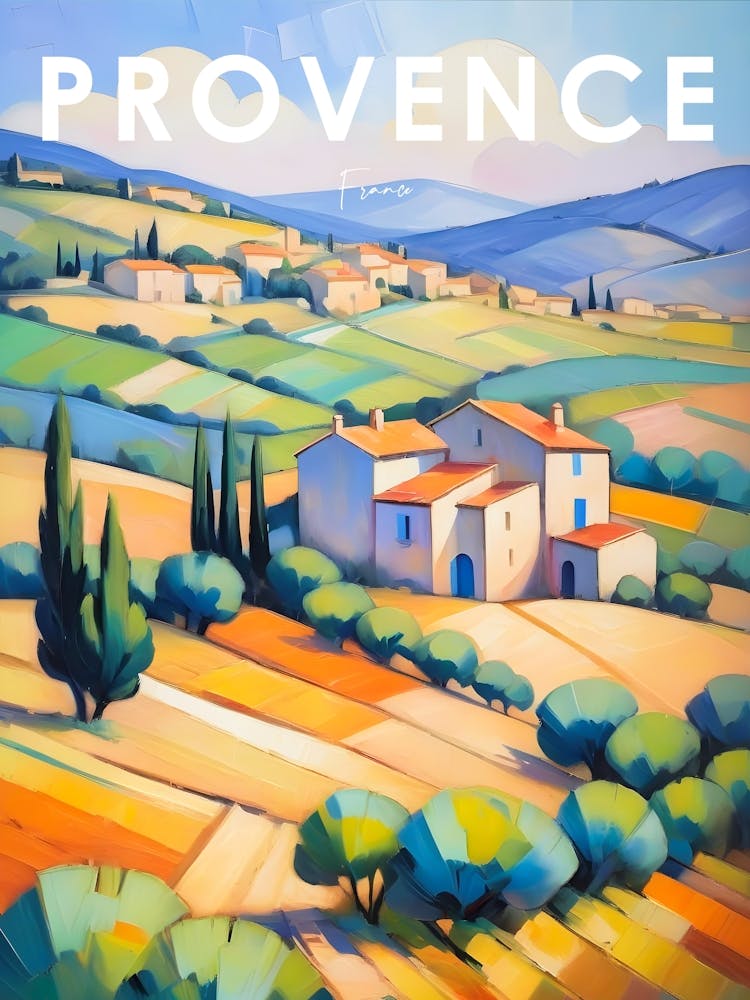 Provence City Travel Poster Cubism Style
