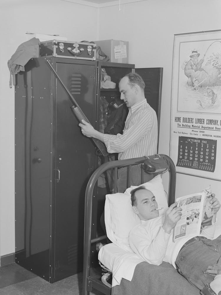 Workmen At The Navy Shipyards In Their Room At The Fsa (Farm Security Administration) Dormitories, Bremerton