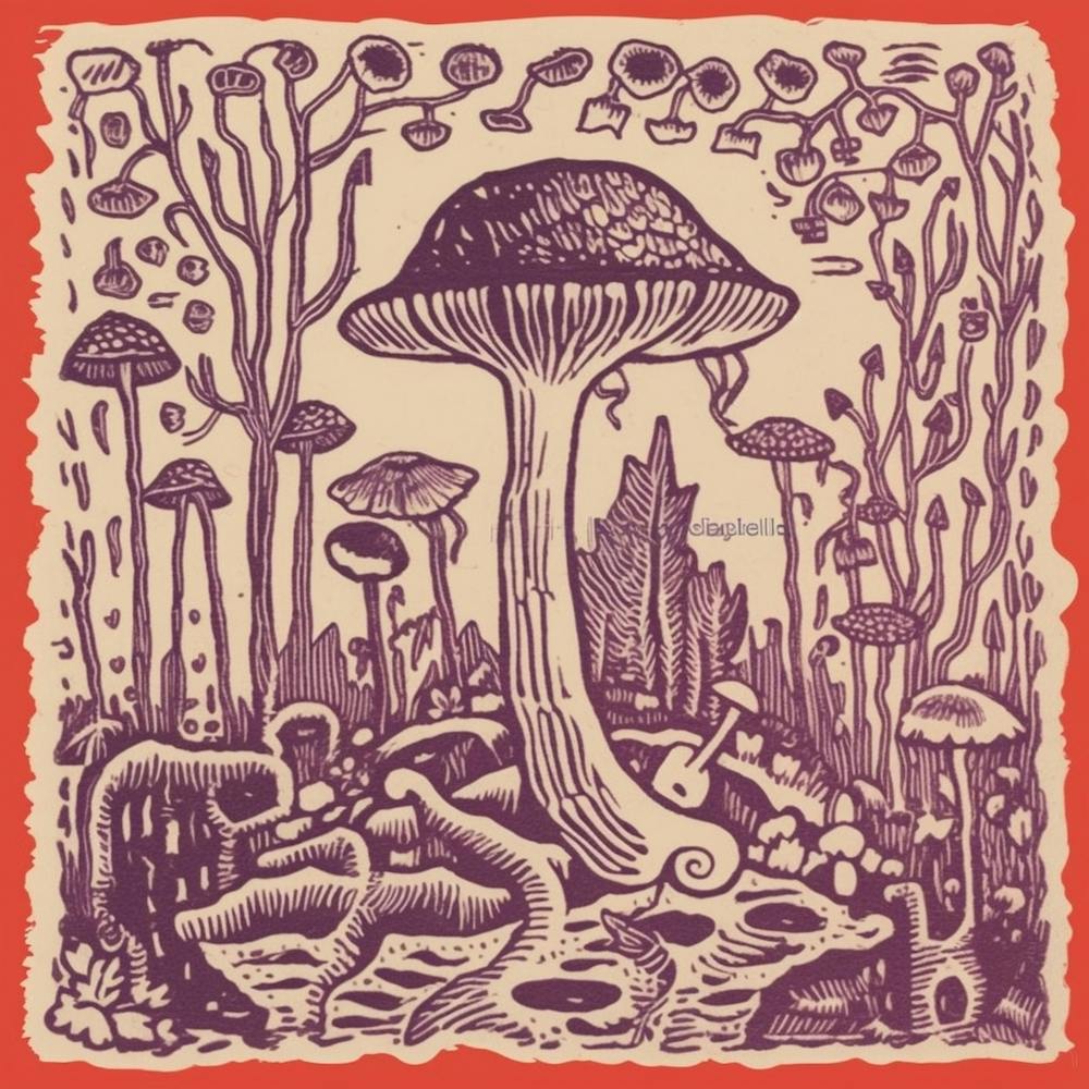 Mushroom Woodcut Purple 6