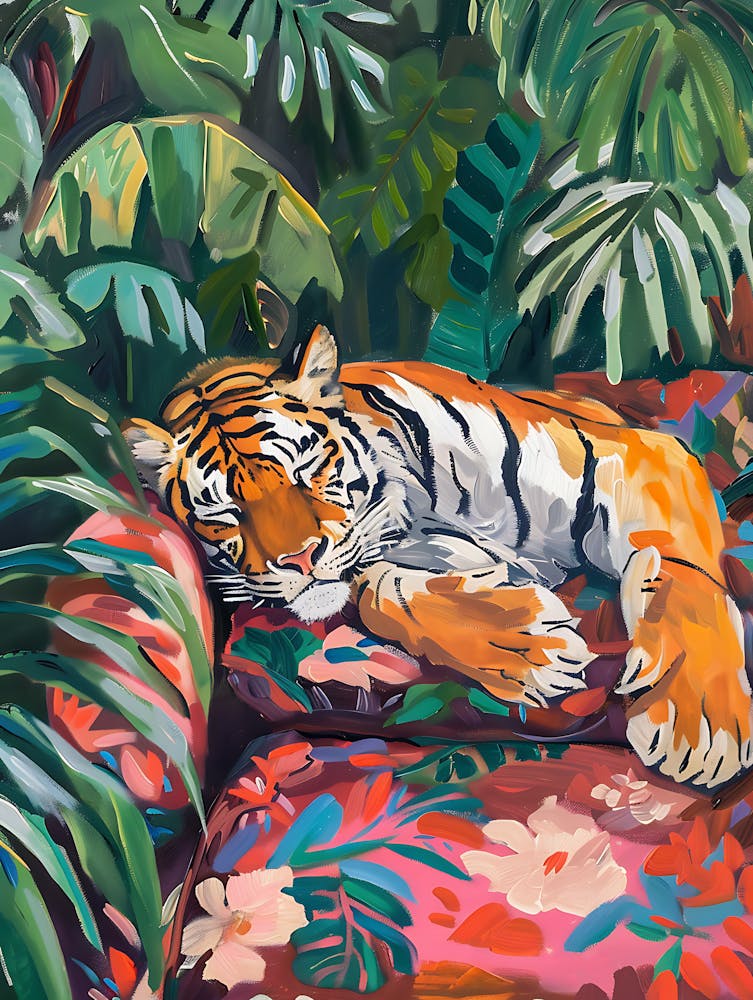 Oil Painting Tiger Sleeping