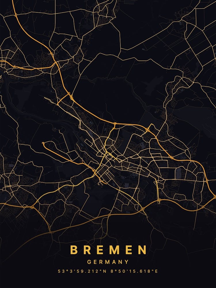 Bremen Germany Black And Gold Map