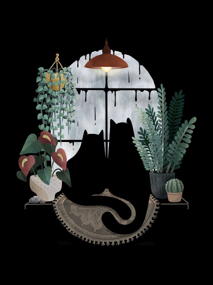 Rainy Day Cats On Black