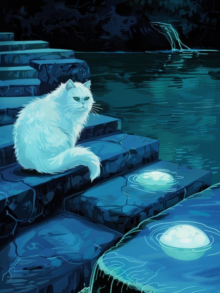 White Cat In The Moonlight