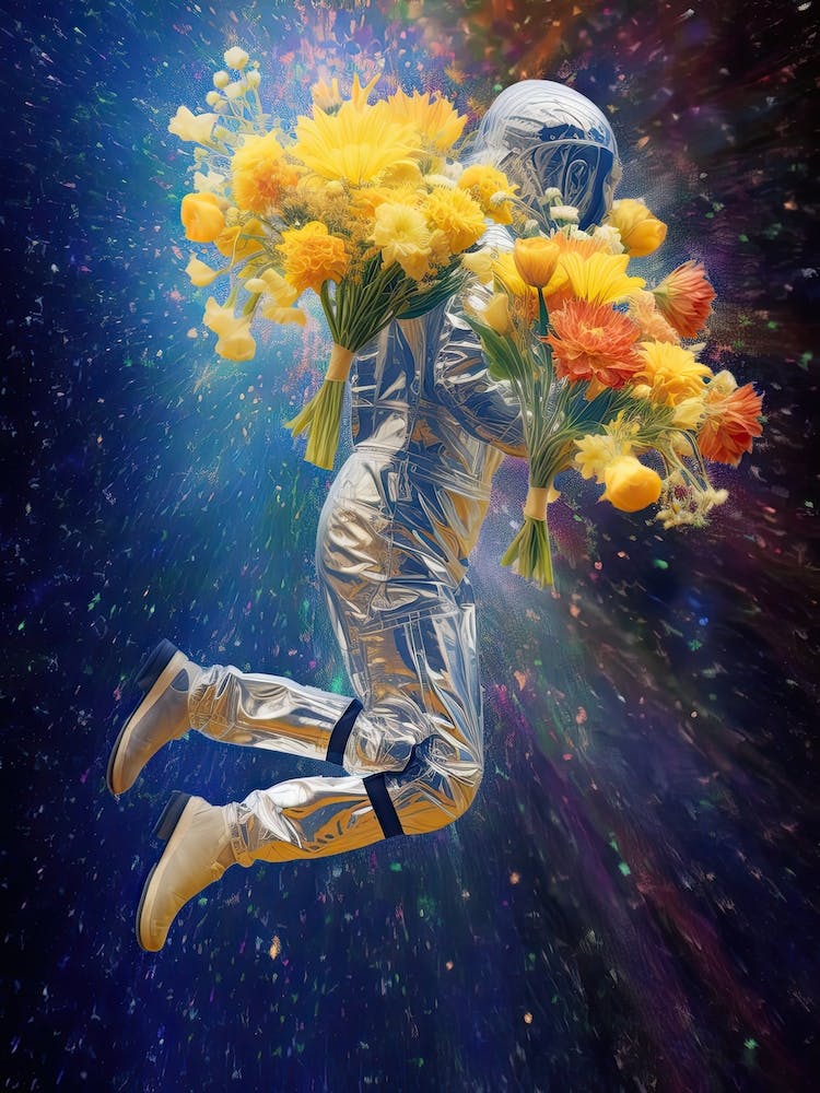 Astronaut With A Bouquet Of Flowers 3