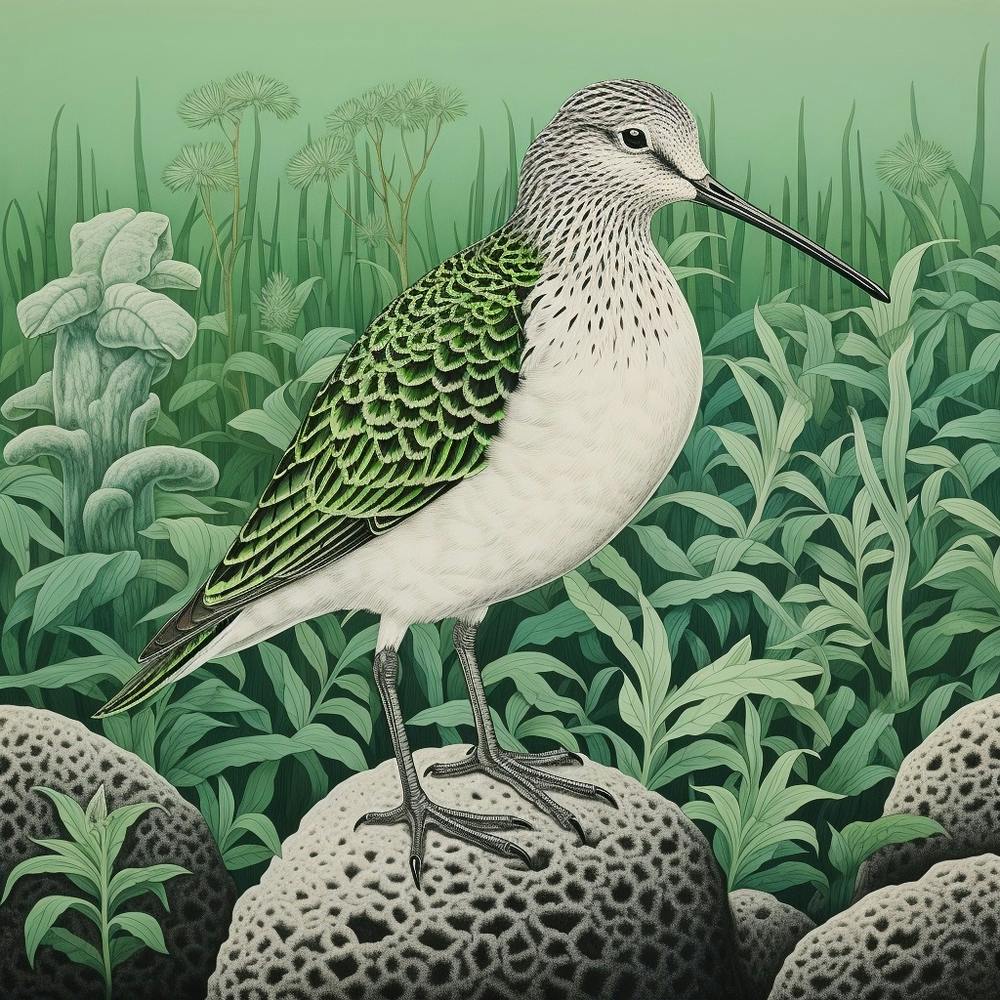 Ohara Koson Inspired Bird Painting Dunlin 1 Square