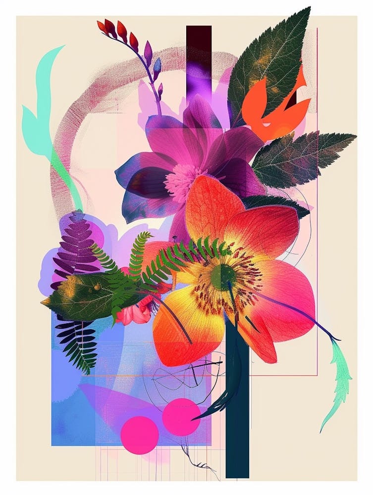 Hellebore 1 Neon Flower Collage