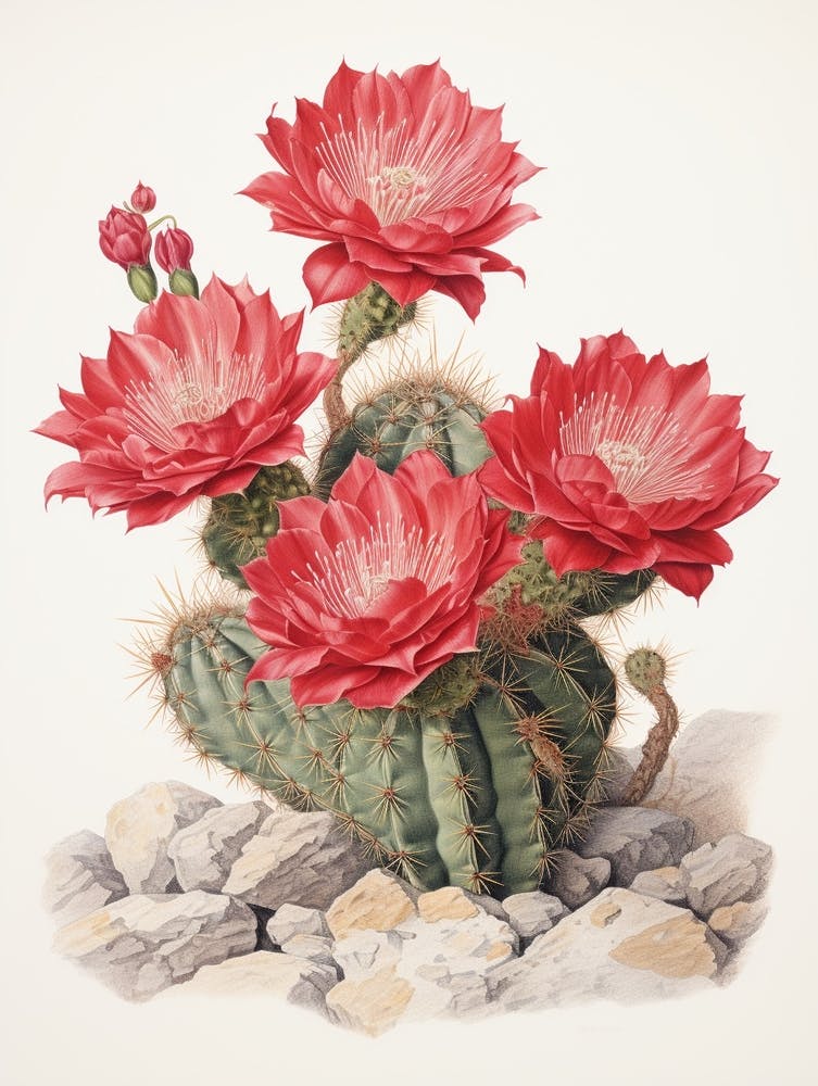 Vintage Cactus Illustration Acanthocalycium Cactus 1