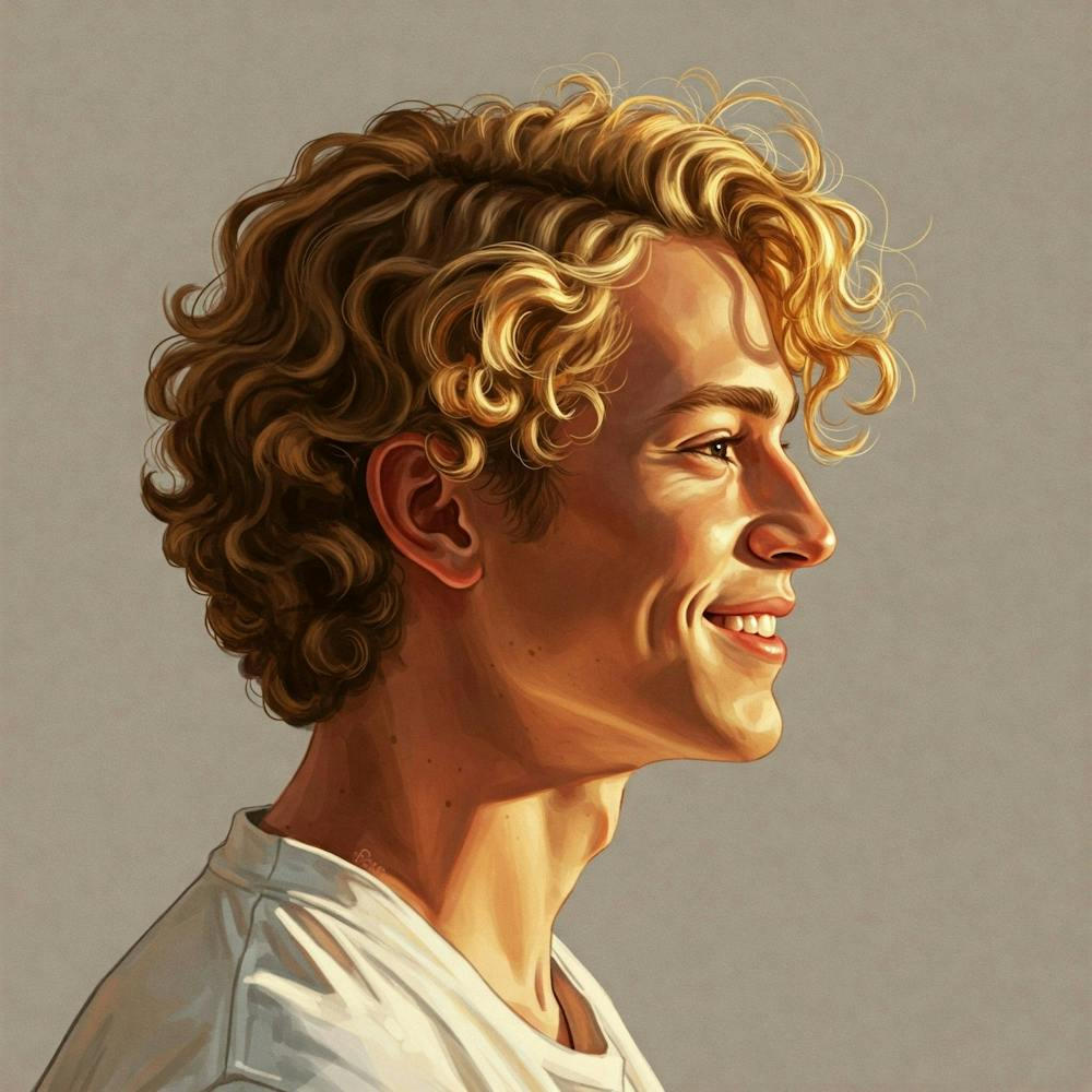 Junger Mann mit lockigem Haar