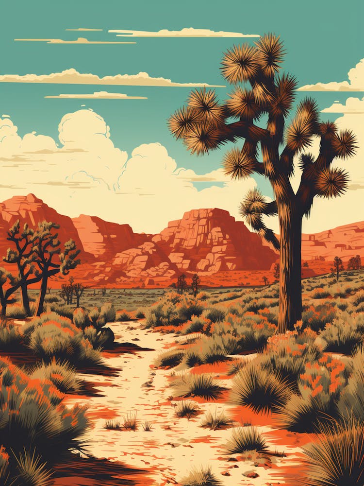 Retro Illustration Of A Joshua Trees In Mojave Desert 3