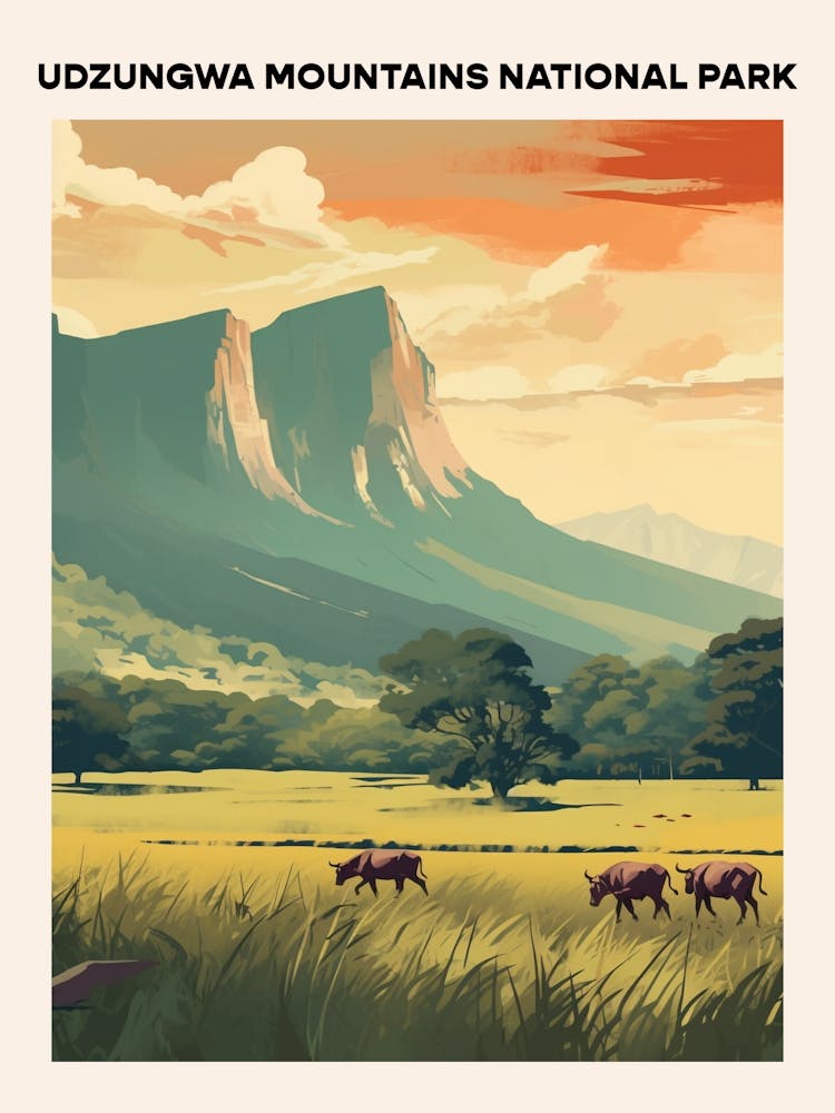 Udzungwa Mountains National Park Midcentury Travel Poster