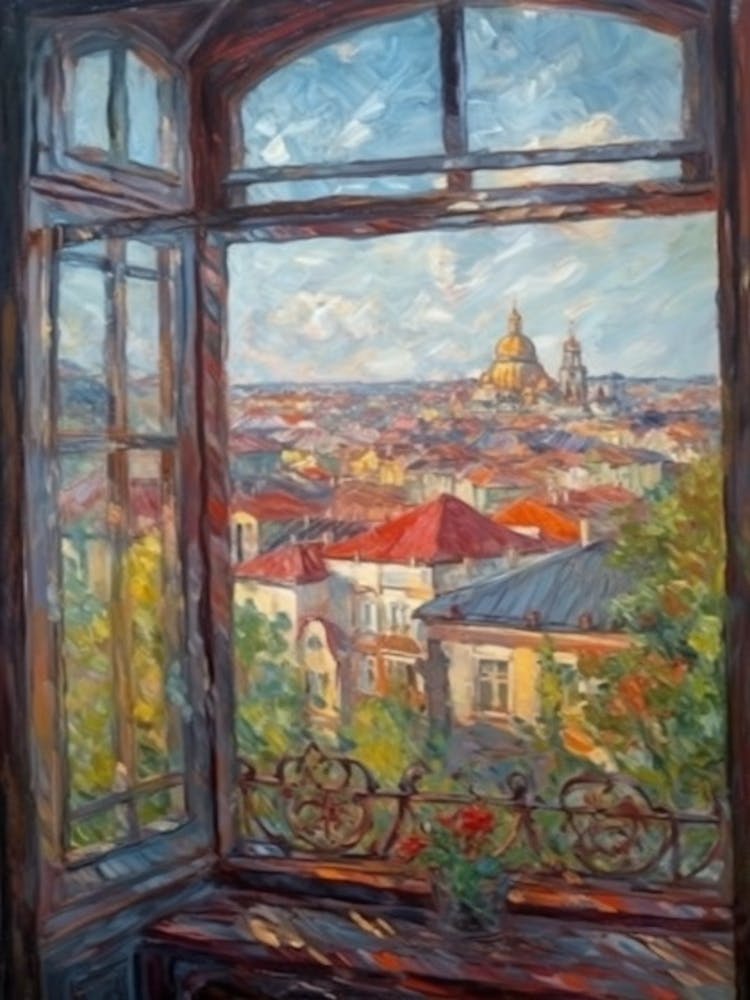Window View Of Moscow Russia Impressionism Style 4