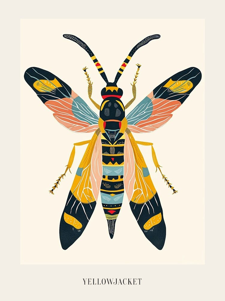 Colourful Insect Illustration Yellowjacket 2 Poster