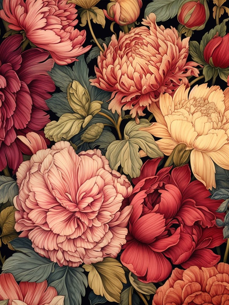 Peony Flower Seamless Pattern 1