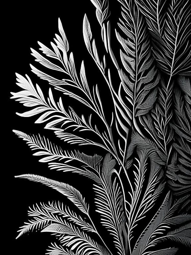 Pine Needle Leaf Linocut 1