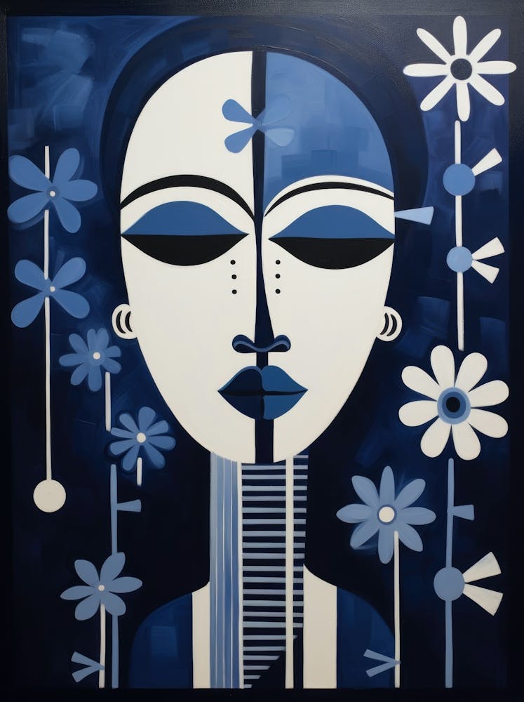 Blue And White Woman With Flowers