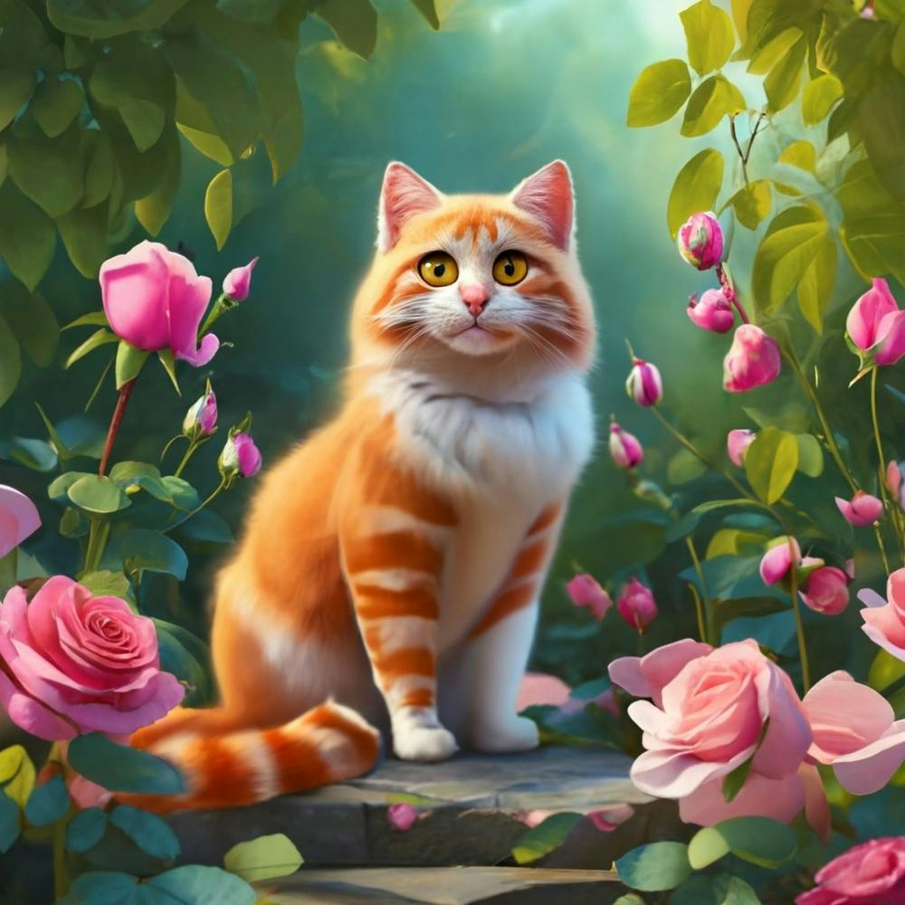 Cat In The Rose Garden