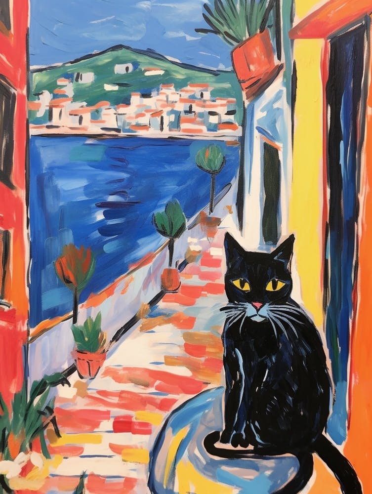 Painting Of A Cat In Saint Tropez France 3