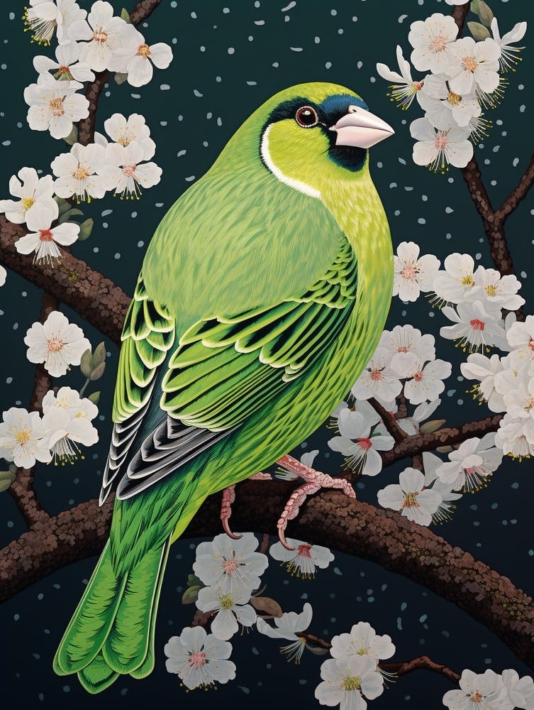 Ohara Koson Inspired Bird Painting Finch 4